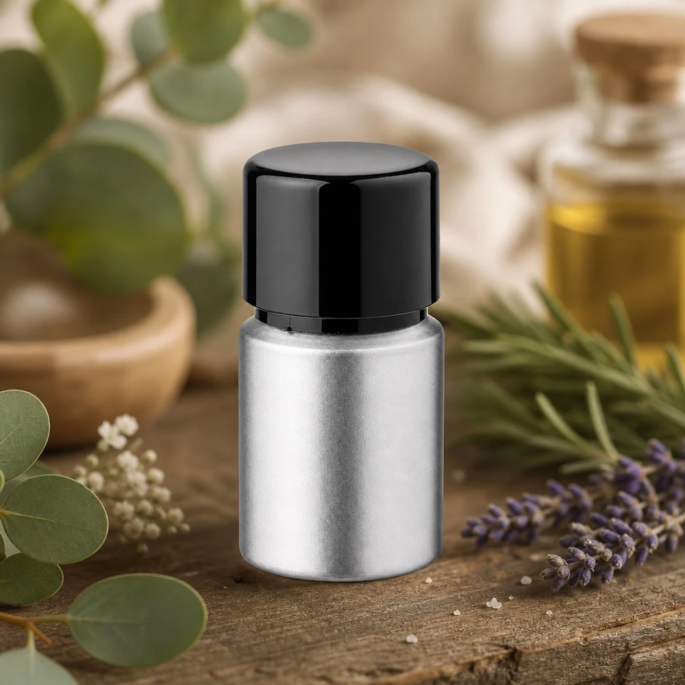 Bouteille en aluminium teinté 10 ml, avec bouchon à vis noir et joint conique Flacon en aluminium de 10ml avec surface mate - flacon argenté élégant pour produits de beauté de haute qualité
