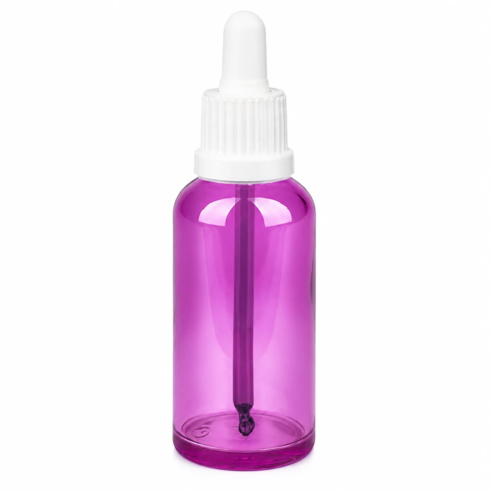 Flacon pipette 50ml blanc originalité bouchon à vis PurpleLine UT18/50 Flacon à pipette transparent violet 50ml avec bouchon compte-gouttes pratique blanc