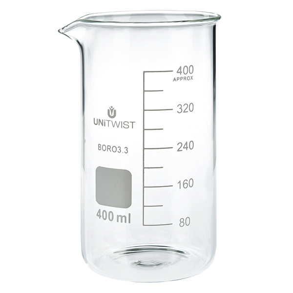 Bécher 400ml borosilicate, forme haute UNITWIST Bécher 400ml borosilicate, forme haute UNITWIST