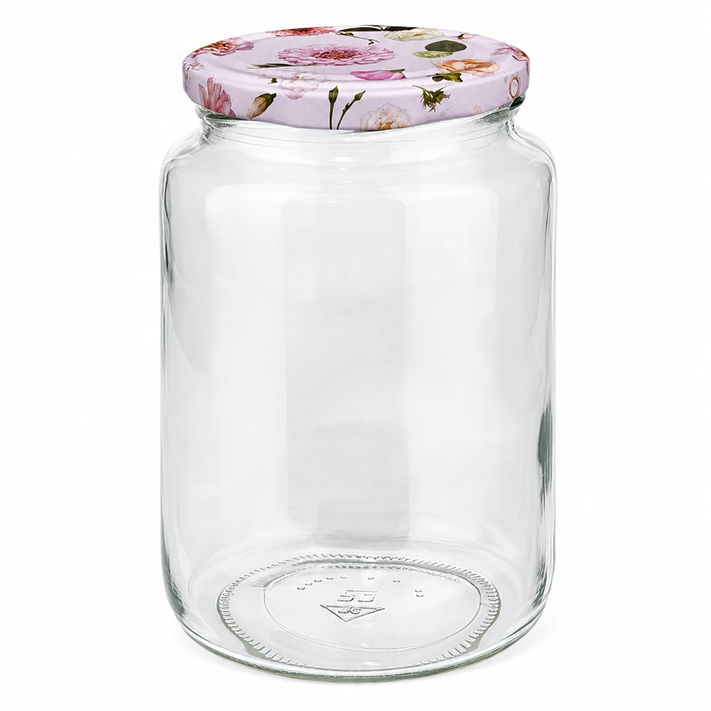 Pot rond de 795 ml + couvercle BasicSeal fleur rose UNiTWIST Pot rond de 795 ml avec couvercle à fleurs roses BasicSeal Pot de conservation Pot de confiture