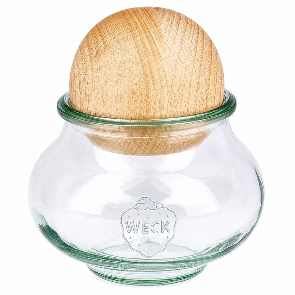 560ml bocal décoratif WECK RR80 avec boule en bois en hêtre WECK Bocal à bijoux 560ml RR80 avec boule en hêtre Couvercle en bois Bocal à provisions avec joint en liège transparent