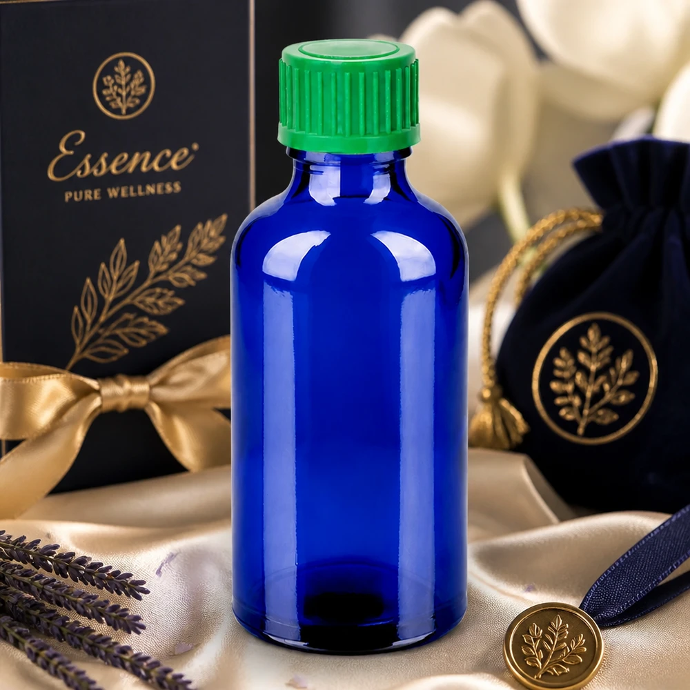Flacon compte-goutte 50ml 0.8mm vert STD BlueLine UT18/50 Elégant flacon compte-gouttes bleu de 50 ml avec bouchon vert à l'épreuve des enfants pour un usage domestique