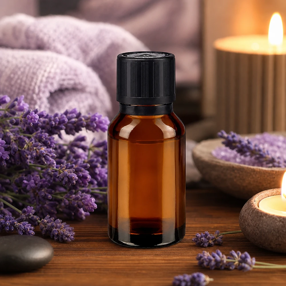 flacon à pharmacie brun 15ml bouchon inviolable 1mm noir sécurité enfant adapté aux aveugles bouchon inviolabilité Flacon de 15 ml couleur ambre muni d'un bouchon de sécurité noir pour enfants, dans un cadre dédié à l'aromathérapie