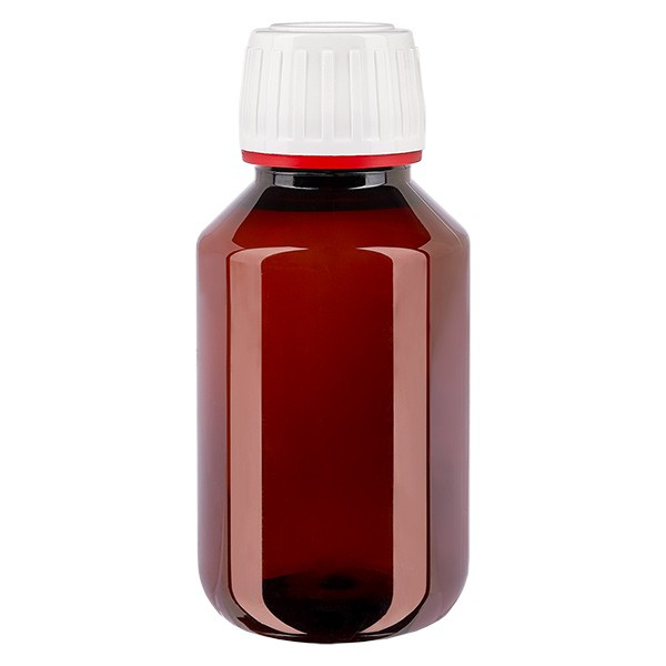Bouteille PET 100ml avec bouchon blanc/rouge OV