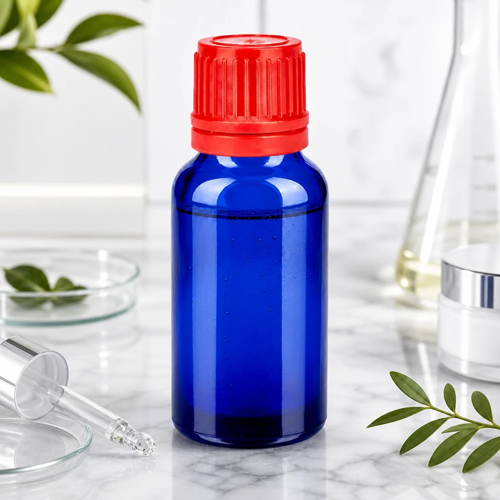 Flacon 20ml 11mm SV rouge OV BlueLine UT18/20 Flacon de laboratoire compact de 20 ml bleu cobalt avec bouchon à vis rouge de sécurité pour les enfants