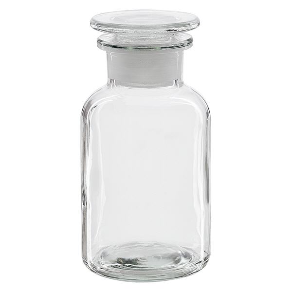 Flacon pharmaceutique 250 ml col large + bouchon verre clair