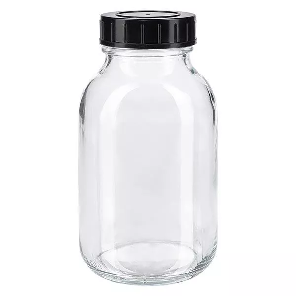 Bocal à col large en verre clair 500 ml + couvercle à vis
