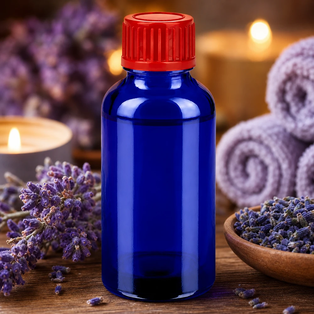 Flacon de 30ml 11mm SV rouge STD BlueLine UT18/30 Flacon médical professionnel de 30 ml en verre bleu avec protection UV pour les substances actives