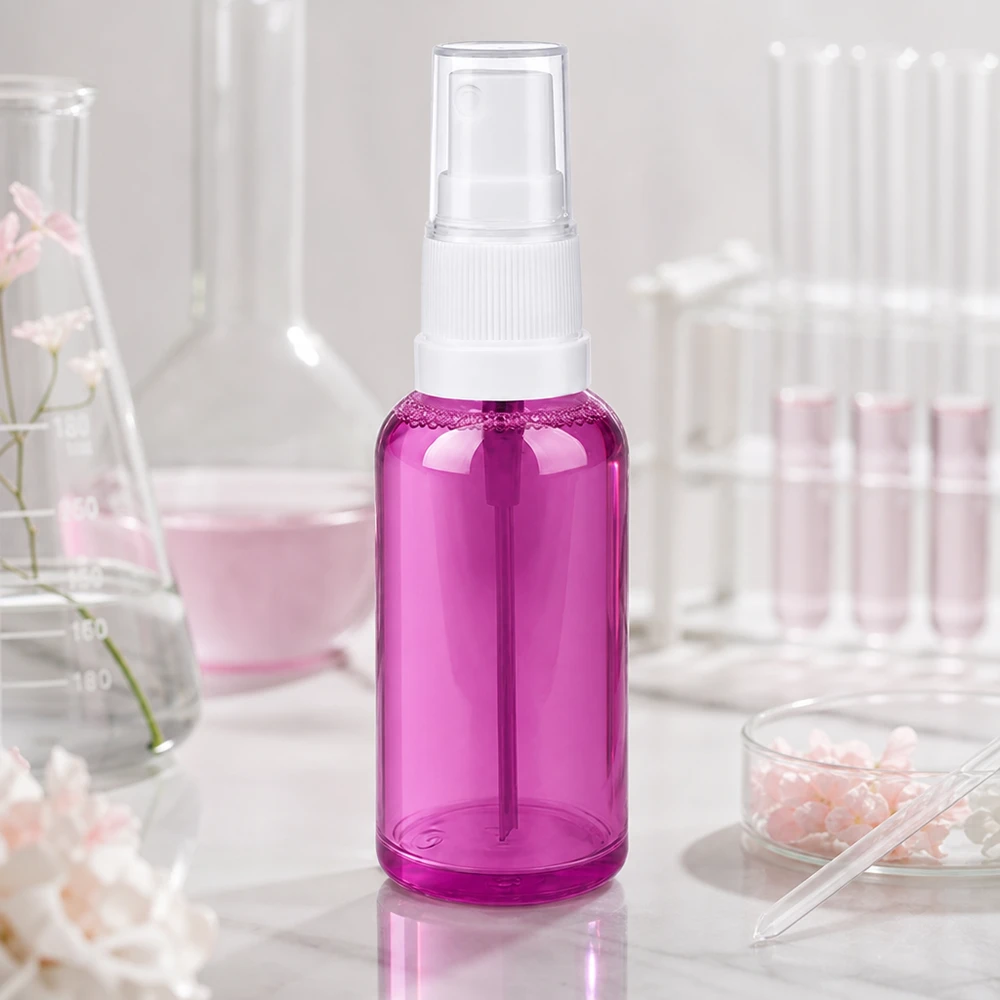 Flacon vaporisateur 50ml blanc/transparent Standard PurpleLine UT18/50 Spray cosmétique de 50ml en plastique violet transparent avec une fine brume de pulvérisation
