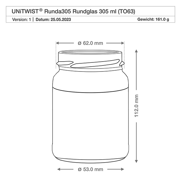 305ml Verre rond avec couvercle BasicSeal blanc UNiTWIST