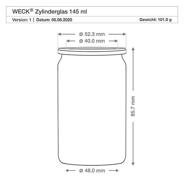 145ml bocal cylindrique WECK RR40 avec bouchon nature