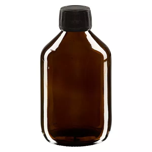 Flacon médical 300 ml couleur ambrée avec bouchon noir