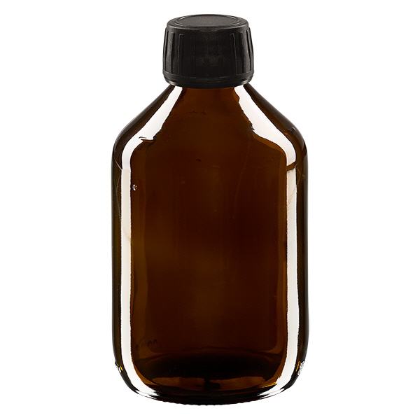 Flacon médical 300 ml couleur ambrée avec bouchon noir Flacon médical 300 ml couleur ambrée avec bouchon noir