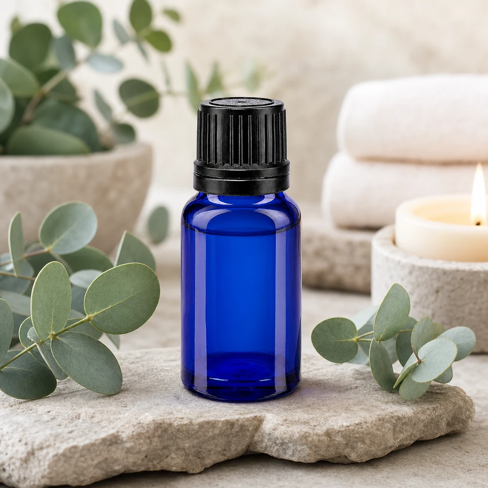 Flacon de pharmacie bleu cobalt de 10 ml avec bouchon OV, pour huiles essentielles et aromathérapie