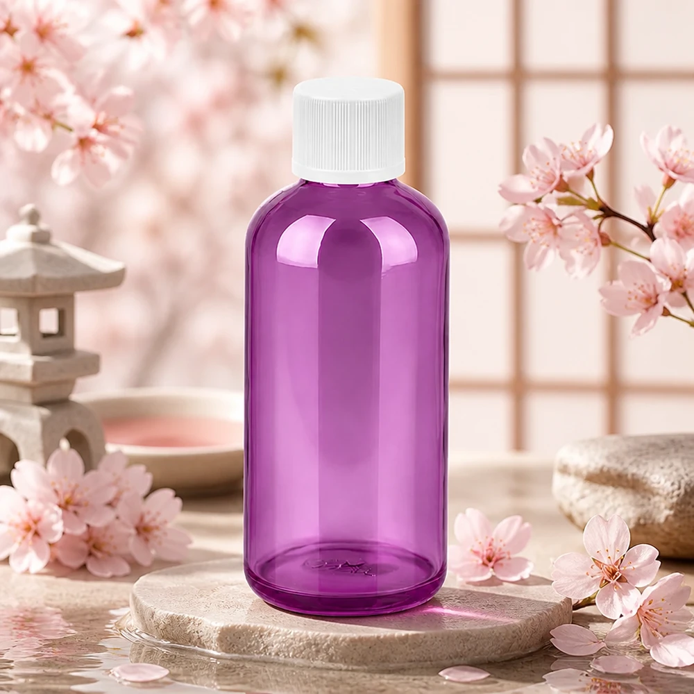 Bouteille 100ml 11mm bouchon à vis blanc standard à l'épreuve des enfants PurpleLine. UT18/100 Bouteille compacte en plastique violet de 100ml parfaite pour le bricolage et la fabrication de cosmétiques naturels