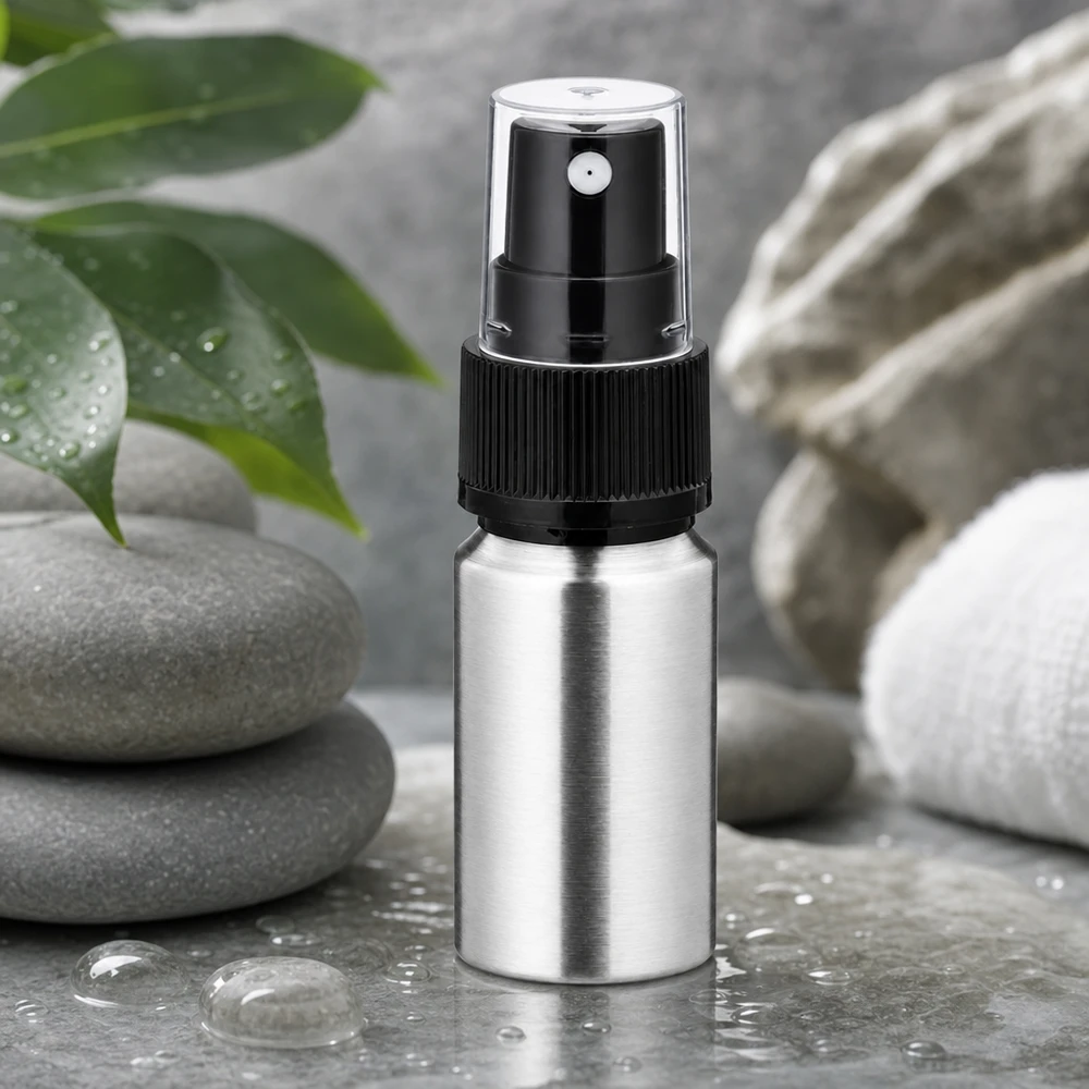 Bouteille en aluminium poncé 10 ml, avec vaporisateur à pompe noir Flacon en aluminium rechargeable de 10 ml avec vaporisateur à pompe - solution durable pour les cosmétiques DIY