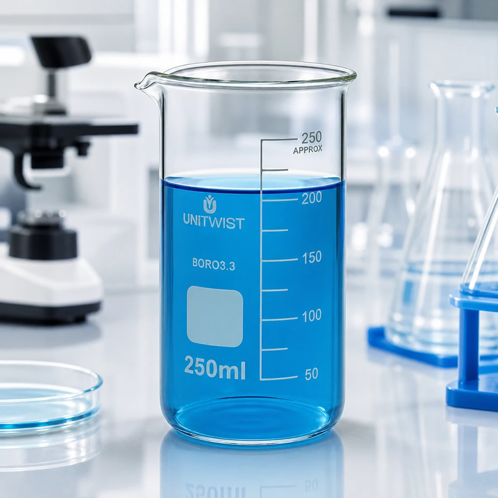 UNITWIST, bécher en verre de 250 ml, forme haute, adapté aux applications de laboratoire en chimie