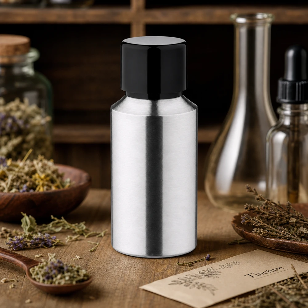 Bouteille en aluminium poncé 30 ml, avec bouchon à vis noir et joint conique Petit flacon en aluminium poli de 30ml parfait pour les voyages et les applications mobiles