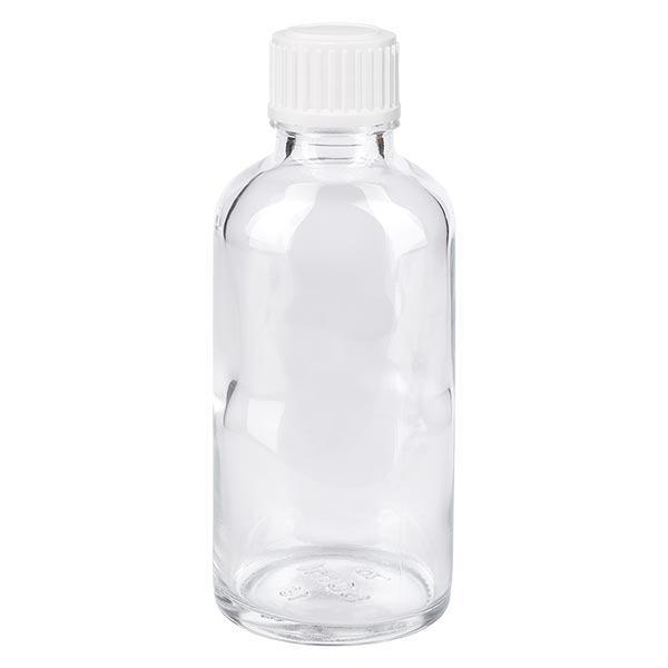 Bouteille de pharmacie claire 50ml bouchon vissable blanc Globuli Std Bouteille de pharmacie claire 50ml bouchon vissable blanc Globuli Std