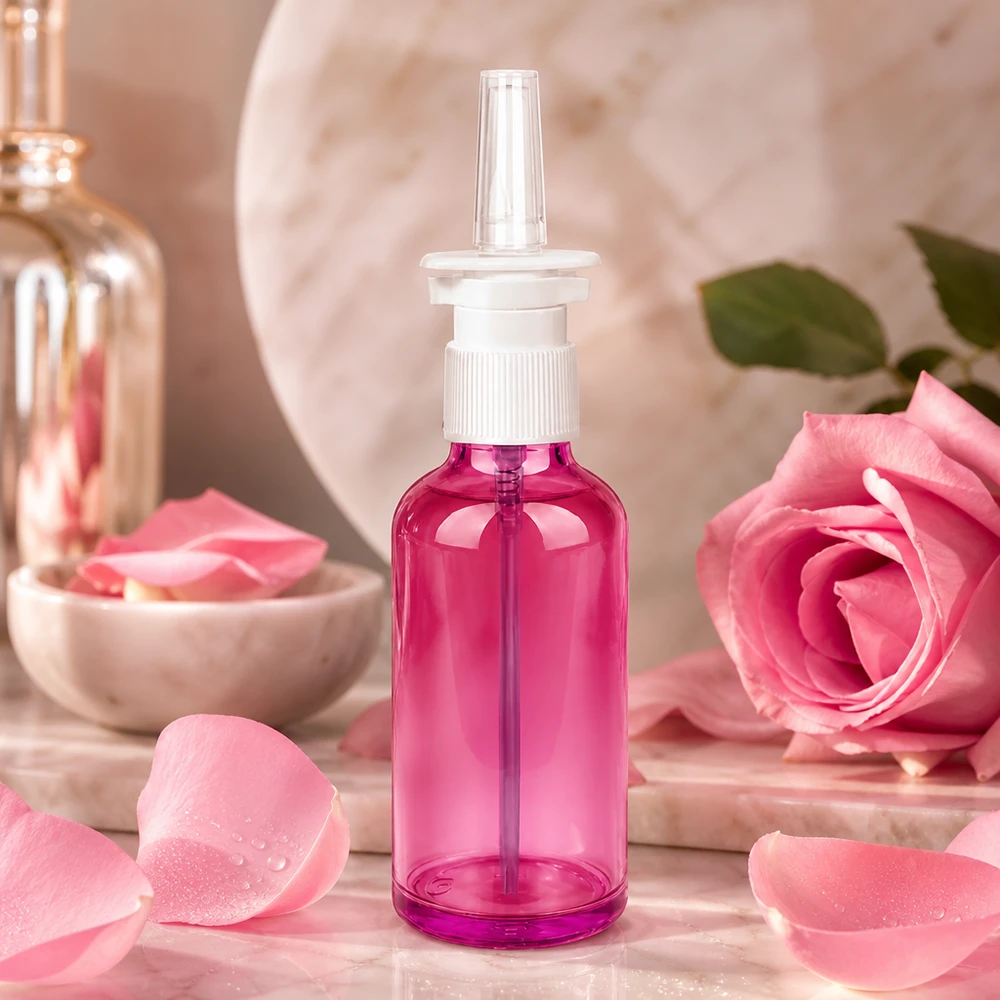 Vaporisateur nasal de 50ml blanc/transparent standard PurpleLine. UT18/50 Bouteille légère en plastique de 50 ml pour sprays nasaux, de couleur pourpre moderne, avec vaporisateur