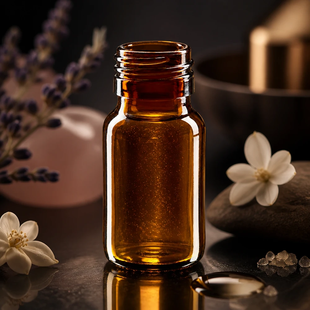 Flacon médical 30 ml couleur ambrée sans couvercle Bouteille compacte en verre brun de 30 ml avec raccord PP28 pour l'aromathérapie et les huiles essentielles