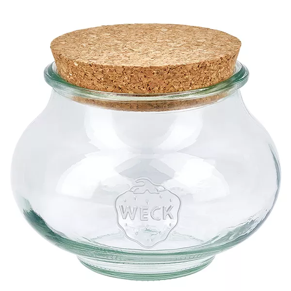 WECK Bocal à bijoux 560ml RR80 avec couvercle en liège naturel Bocal à provisions Bocal en verre avec couvercle en liège