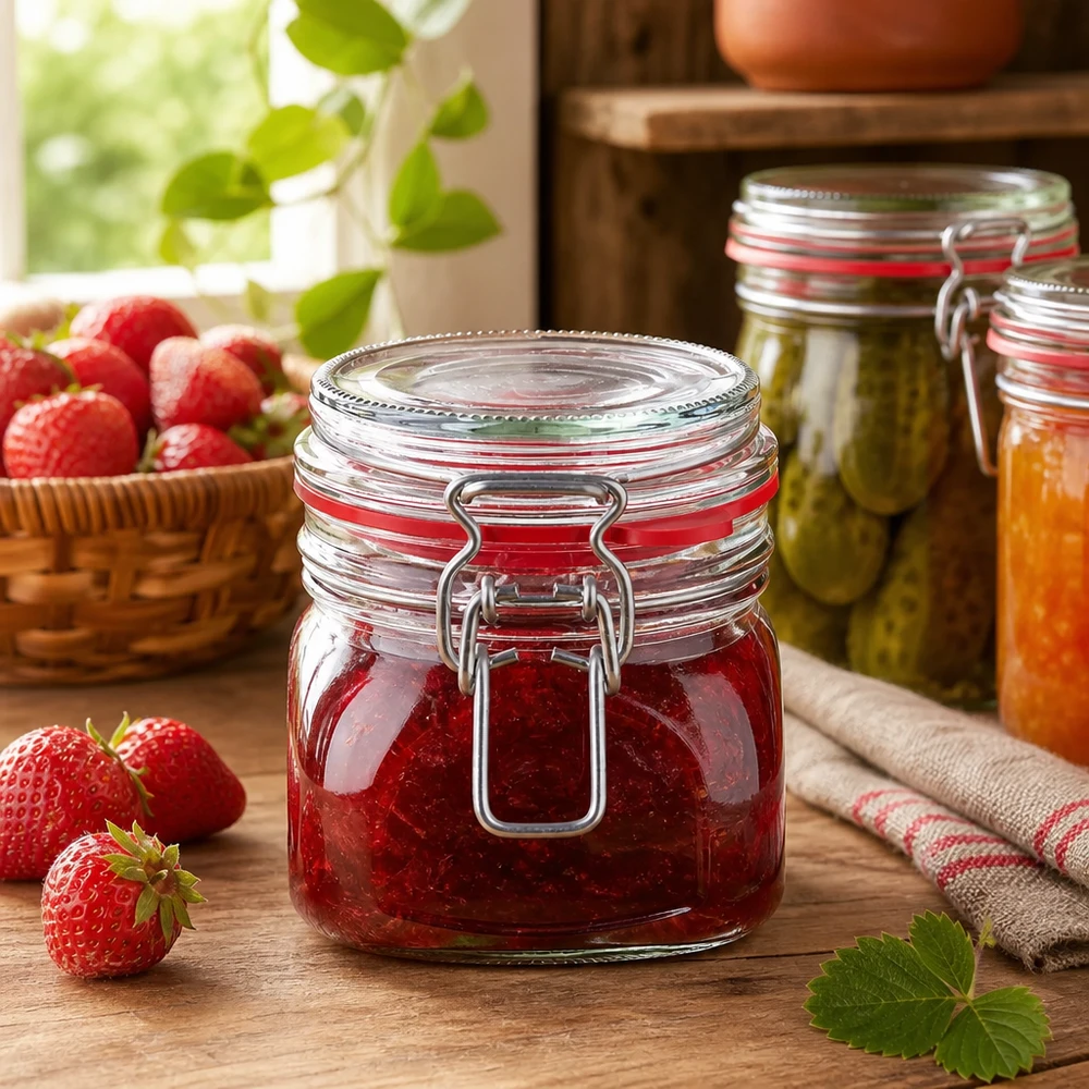 Bocal de conservation de 370 ml, type G, avec bouchon à clip UN.. Boîte de conservation en verre 370ml avec fermeture à étrier idéale pour les confitures et marmelades