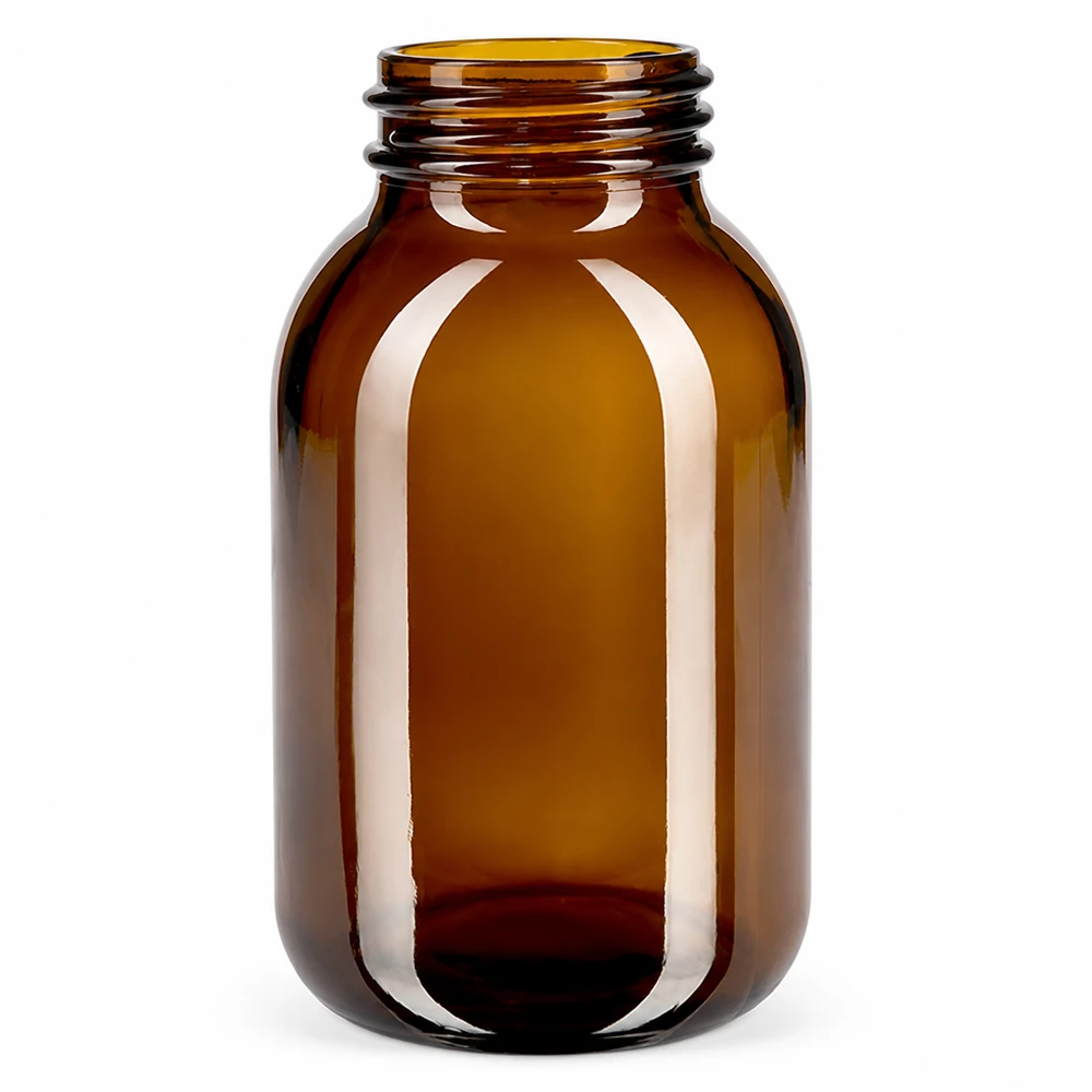 Bouteille à col large de 500 ml en verre brun pour les applications pharmaceutiques et cosmétiques
