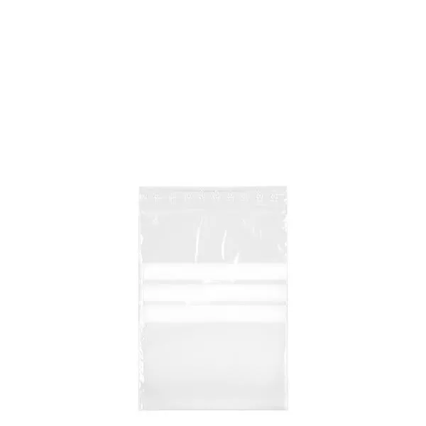PolyZip avec zone d'écriture (paquet de 100) 80x120mm. En PE transparent 50µm. Aussi pour les aliments. Avec zone d'écriture & fermeture à pression Zip.