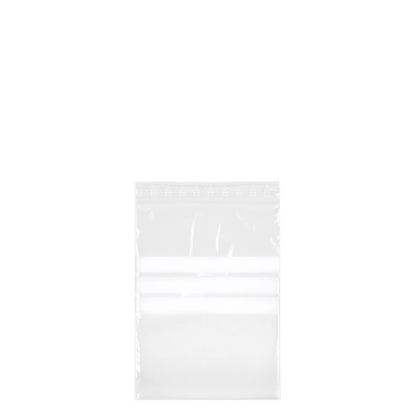 PolyZip avec zone d'écriture (paquet de 100) 80x120mm. En PE transparent 50µm. Aussi pour les aliments. Avec zone d'écriture & fermeture à pression Zip.