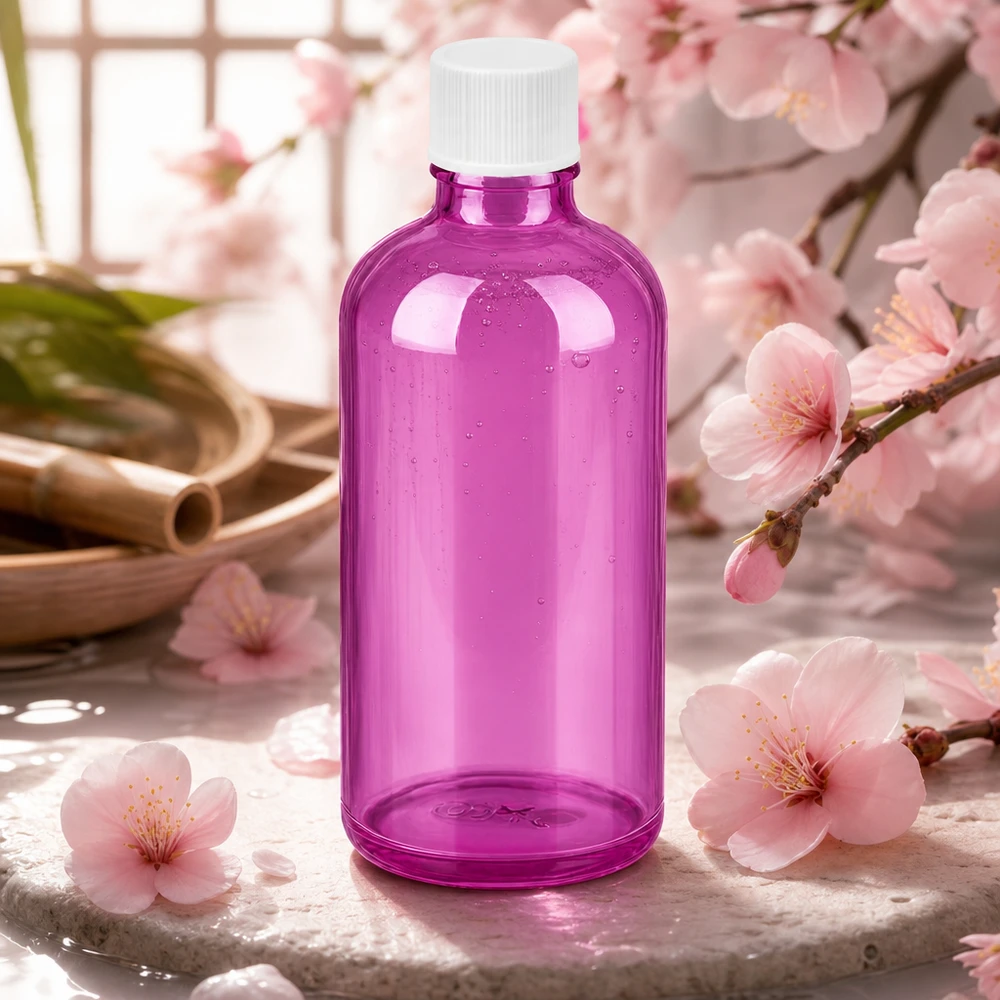 Bouteille en verre transparent Purple de 100 ml avec un bouchon à vis pratique pour une utilisation facile