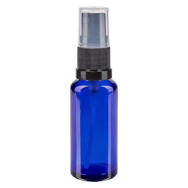 Flacon de pharmacie bleu 30ml embout spray noir Flacon de pharmacie bleu 30ml embout spray noir