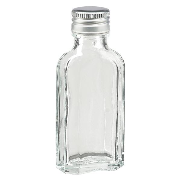 50 ml Meplat clair avec bouchon alu argent PP22