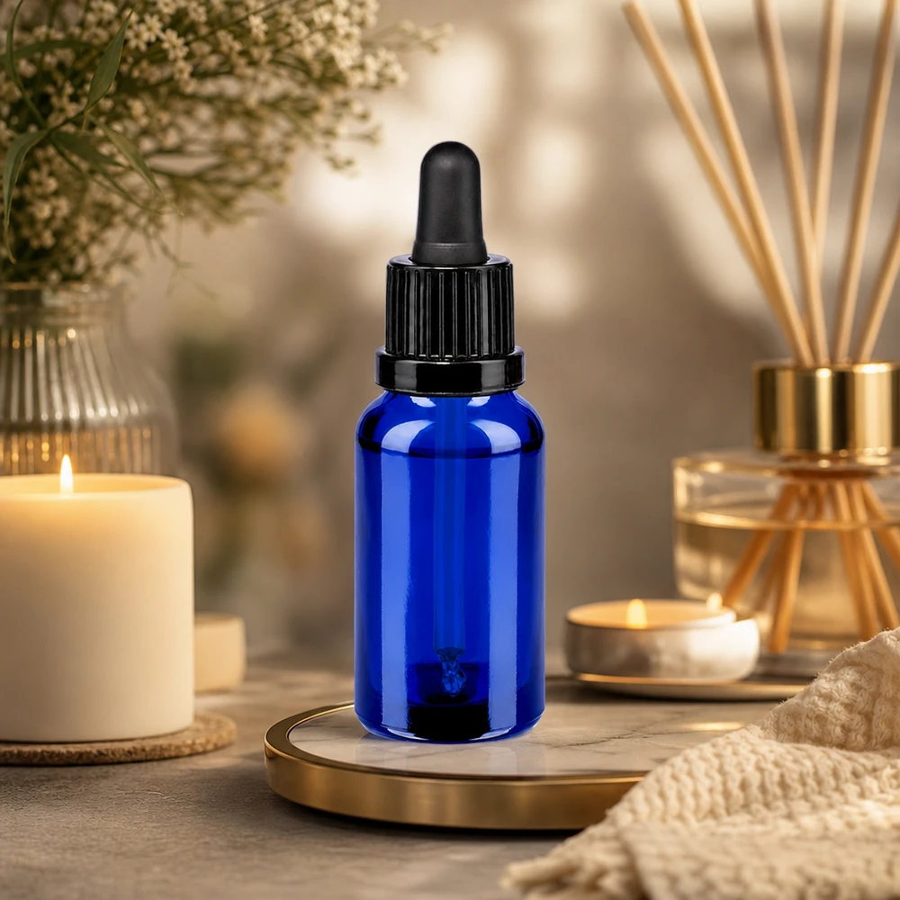 Flacon à pipette 20ml noir OV BlueLine UT18/20 Flacon compte-gouttes professionnel de 20 ml en bleu cobalt - parfait pour les laboratoires et les applications médicales