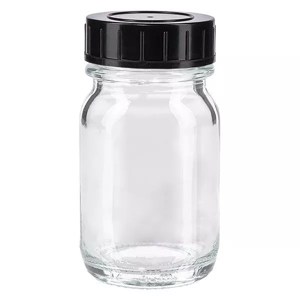 Bocal à col large en verre clair 30 ml + couvercle à vis