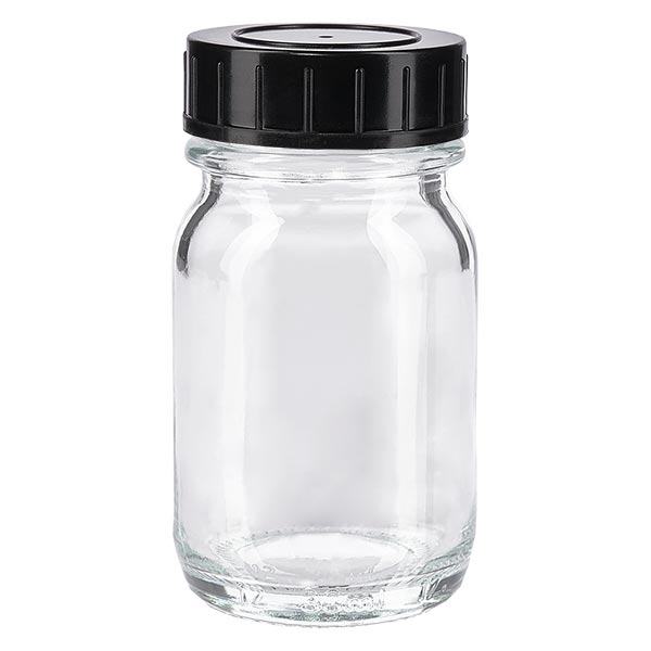 Bocal à col large en verre clair 30 ml + couvercle à vis