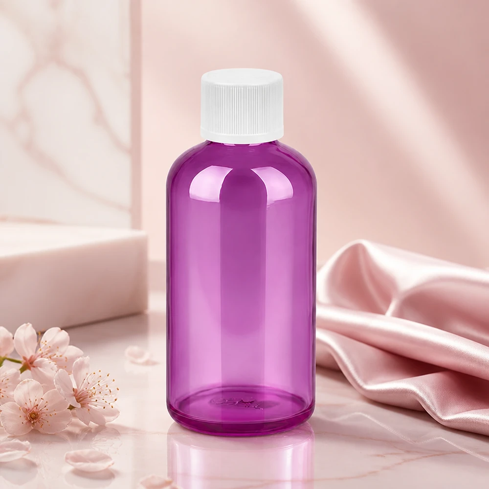 Bouteille de 100 ml de qualité supérieure au design transparent pourpre avec filetage standard UT18 pour une utilisation rechargeable