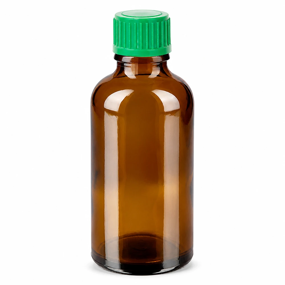 Flacon compte-goutte 50ml 0.8mm vert STD BrownLine UT18/50 Petit flacon compte-gouttes de 50ml en verre brun avec bouchon à vis vert UT18/50