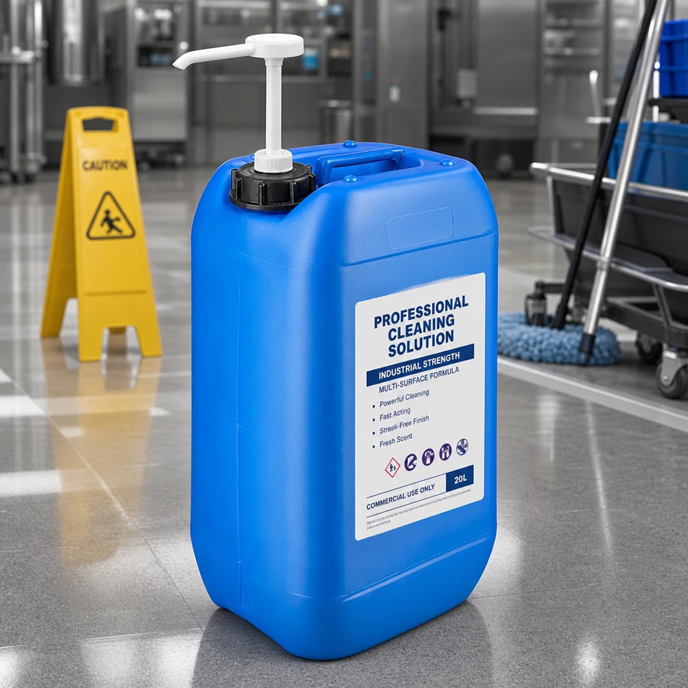 Réservoir bleu de grande capacité (15 L) avec pompe blanche, destiné aux solutions de nettoyage professionnelles