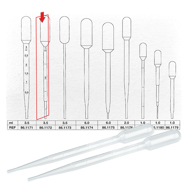 Pipette de transfert, volume nominal : 3,5 ml, (Lxl) : 155 x 15 mm, Ma