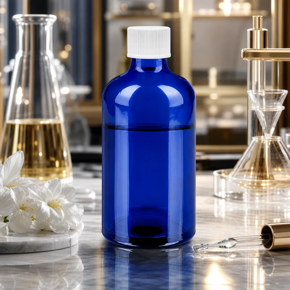 Flacon 100ml 11mm SV blanc STD BlueLine UT18/100 Bouteille en verre polyvalente de 100 ml d'un bleu élégant avec un bouchon à vis blanc pratique pour les cosmétiques DIY