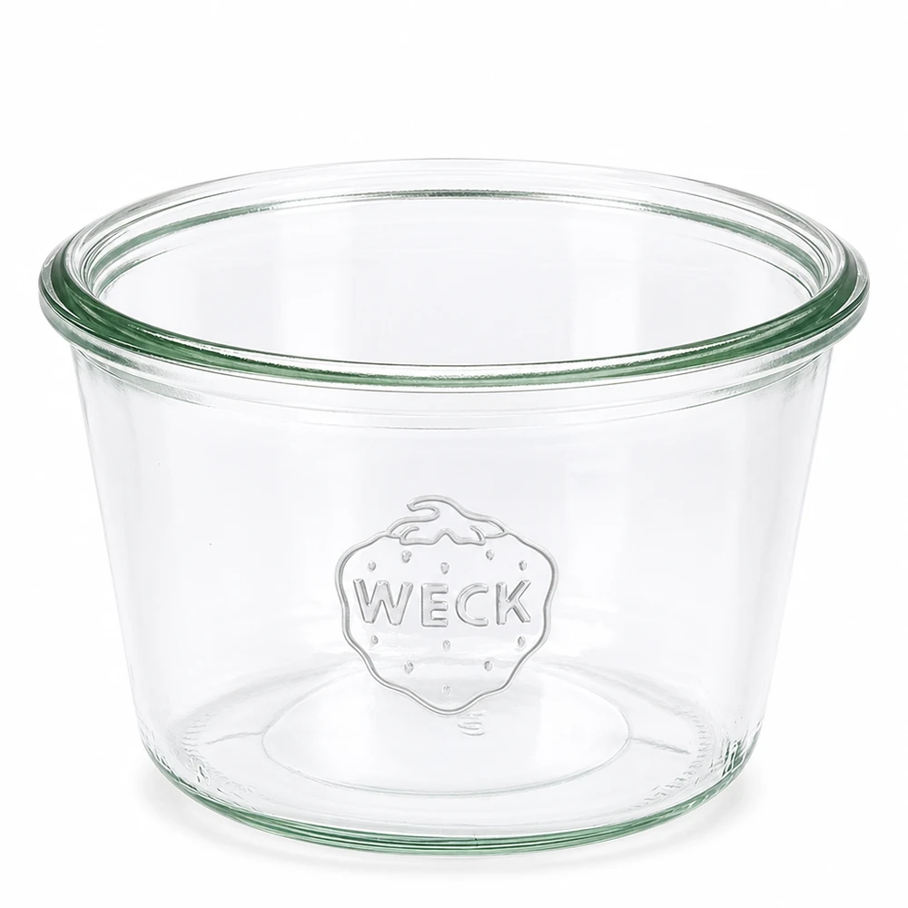 WECK Pot de 370ml RR100 transparent avec bord vert et logo WECK en relief pour la mise en bocaux et la conservation