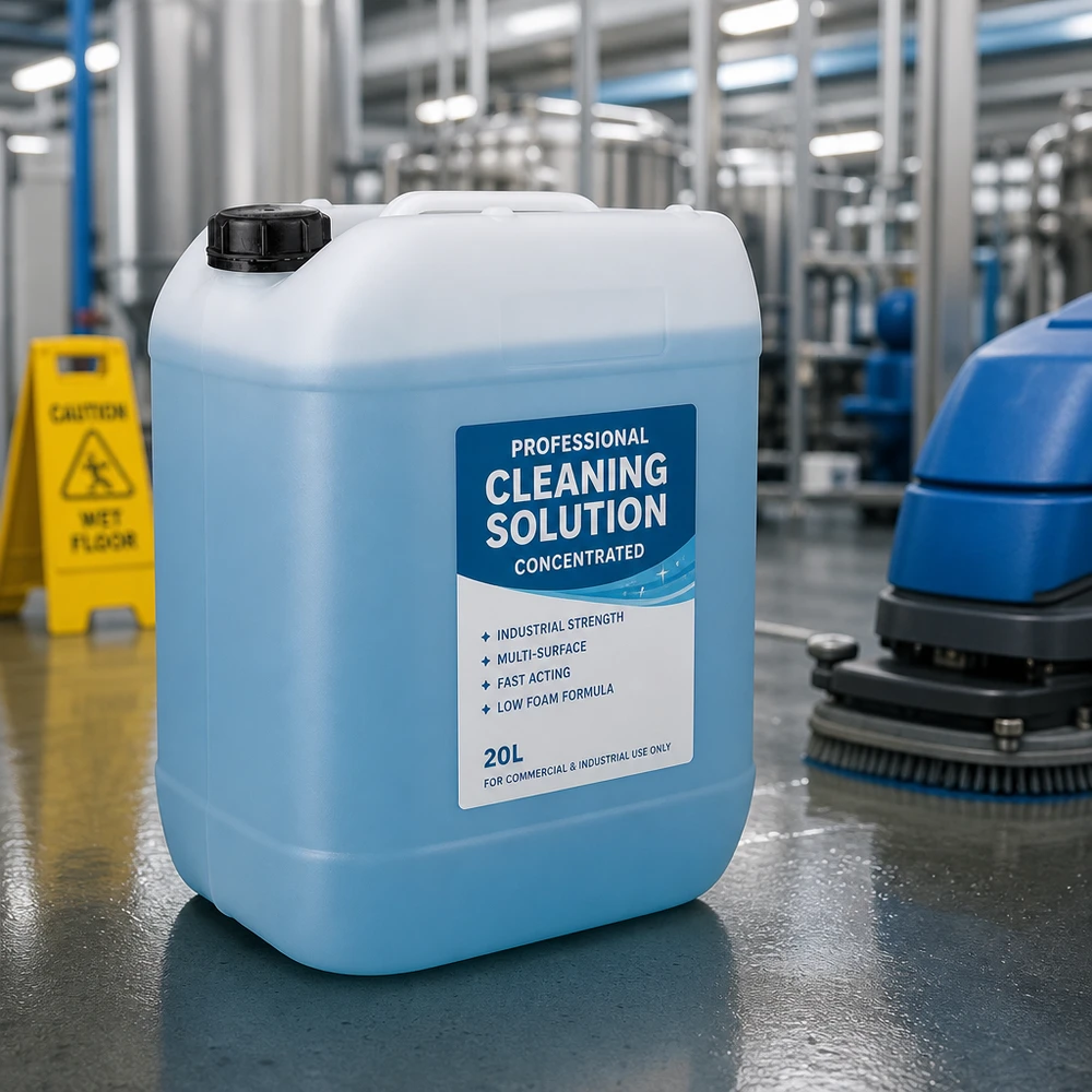Solution nettoyante concentrée en bidon en plastique de 20 litres, destinée à un usage professionnel