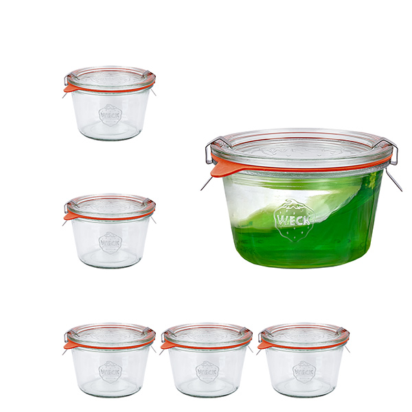 Lot de 6 bocaux Weck de 370ml avec 6 couvercles en verre Lot de 6 bocaux Weck de 370ml avec 6 couvercles en verre
