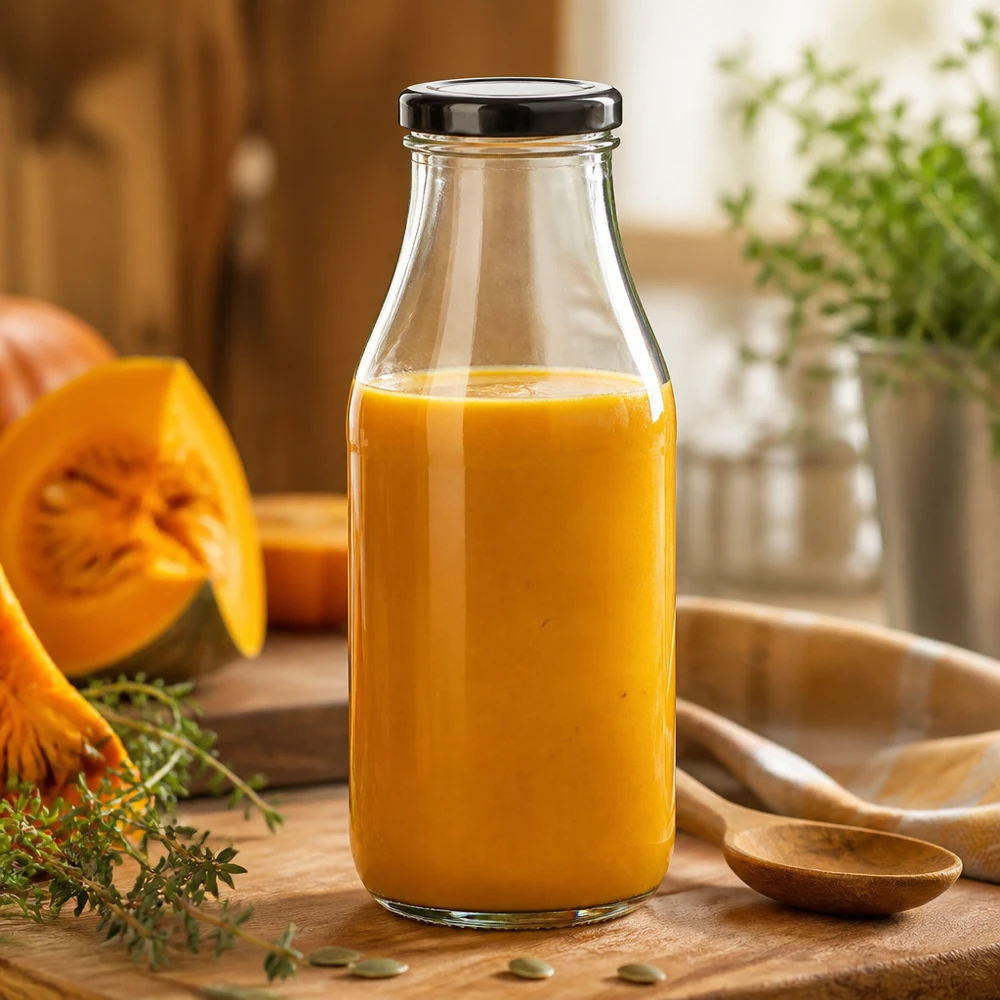 Bouteille en verre UNiTWIST de 330 ml avec bouchon BasicSeal, idéale pour les soupes et les smoothies à la citrouille