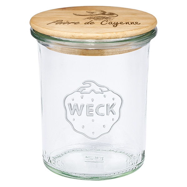 Boîte en bois « Poivre de Cayenne » avec verre WECK à pied Boîte en bois « Poivre de Cayenne » avec verre WECK à pied
