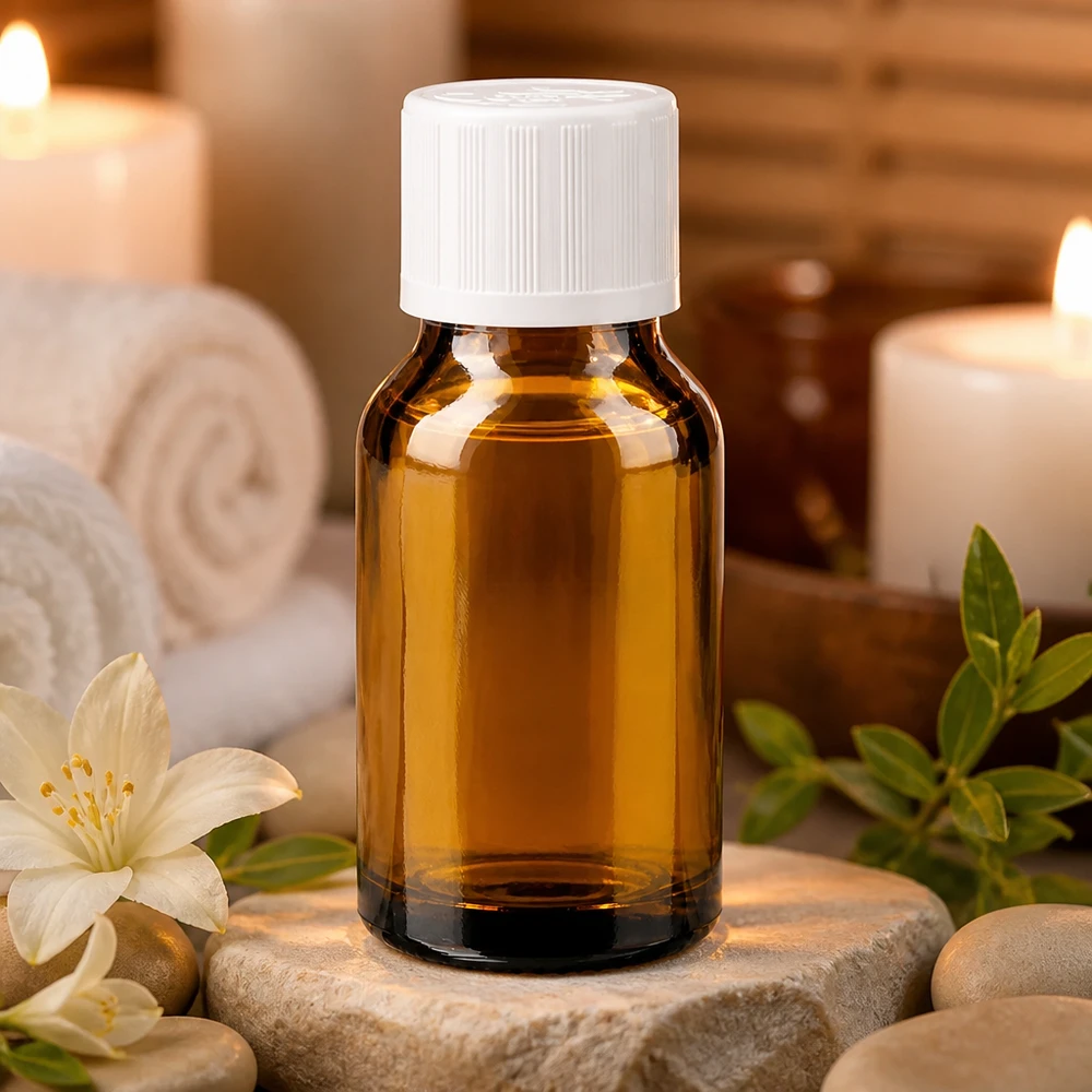Flacon de rangement pour aromathérapie, 30 ml, verre ambré, bouchon blanc avec sécurité enfant, 11 mm