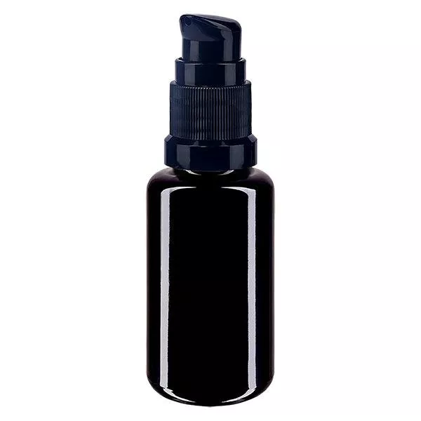 Flacon de pharmacie violet 20ml bouchon pompe noir Std Flacon de pharmacie violet 20ml bouchon pompe noir Std