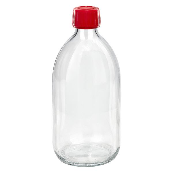 Flacon médical 500 ml couleur claire avec bouchon rouge
