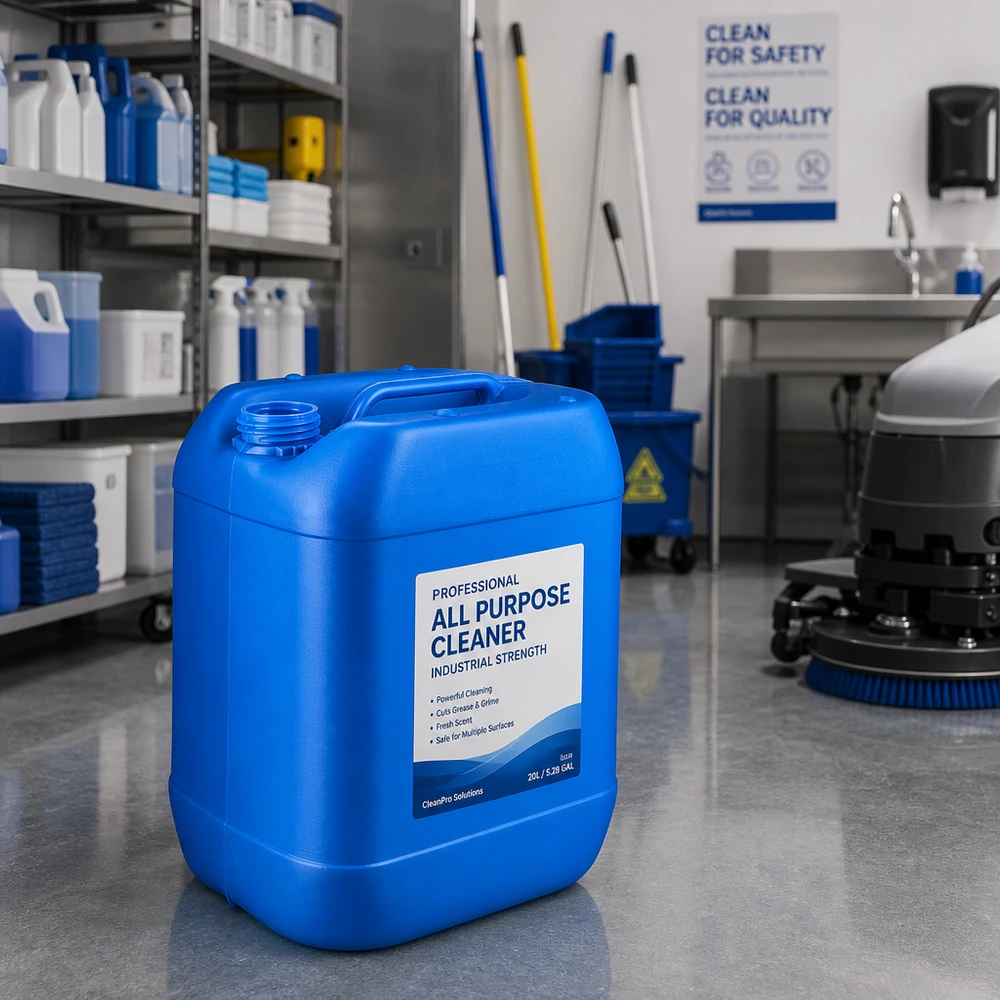 Bidon creux léger de 20 L, bleu, sans couvercle, pour produits d'entretien et produits chimiques